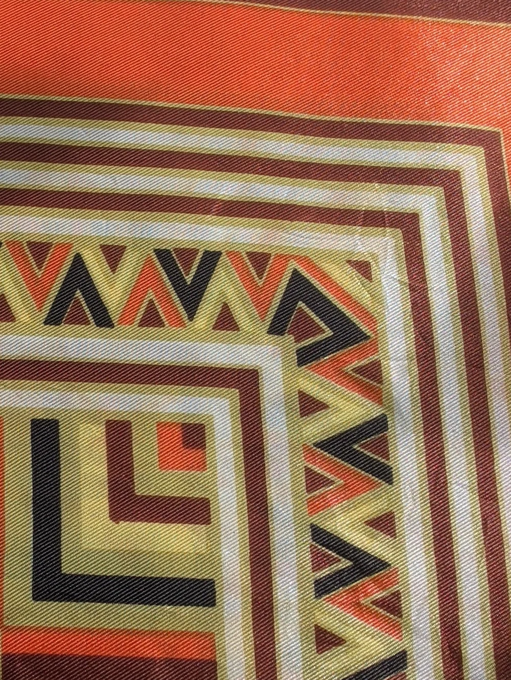 Vintage Scarf Geometric Pattern Orange Brown Silky Square 25